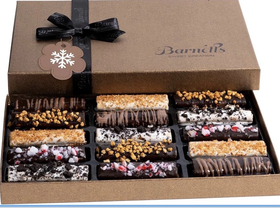 BARNETTS FINE BISCOTTI Barnett’s Christmas Chocolate Gift Basket – 15 Crepe Cookies, Holiday Candy Box