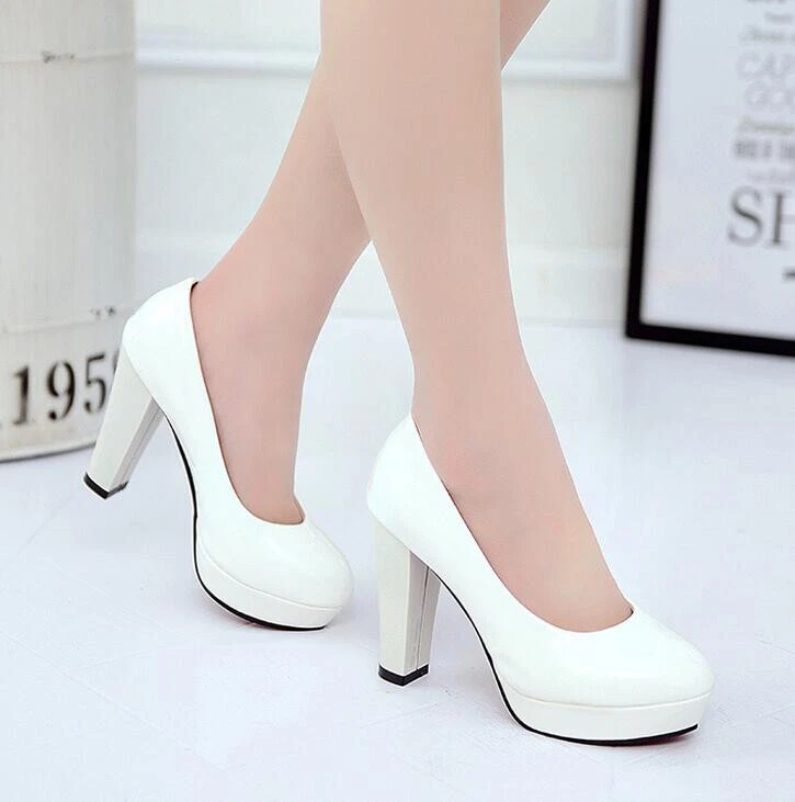 Women Ladies Platform High Block Heels Bridesmaid Wedding Work Shoes Wedge Pumps - Image 4 of 4