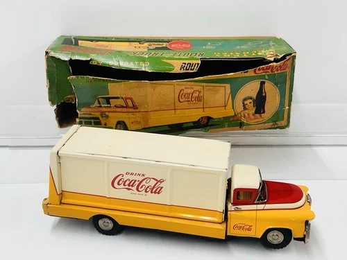 Vintage Sanyo Coca Cola Tin Route Truck With Box (Allen Haddock Co Japan)