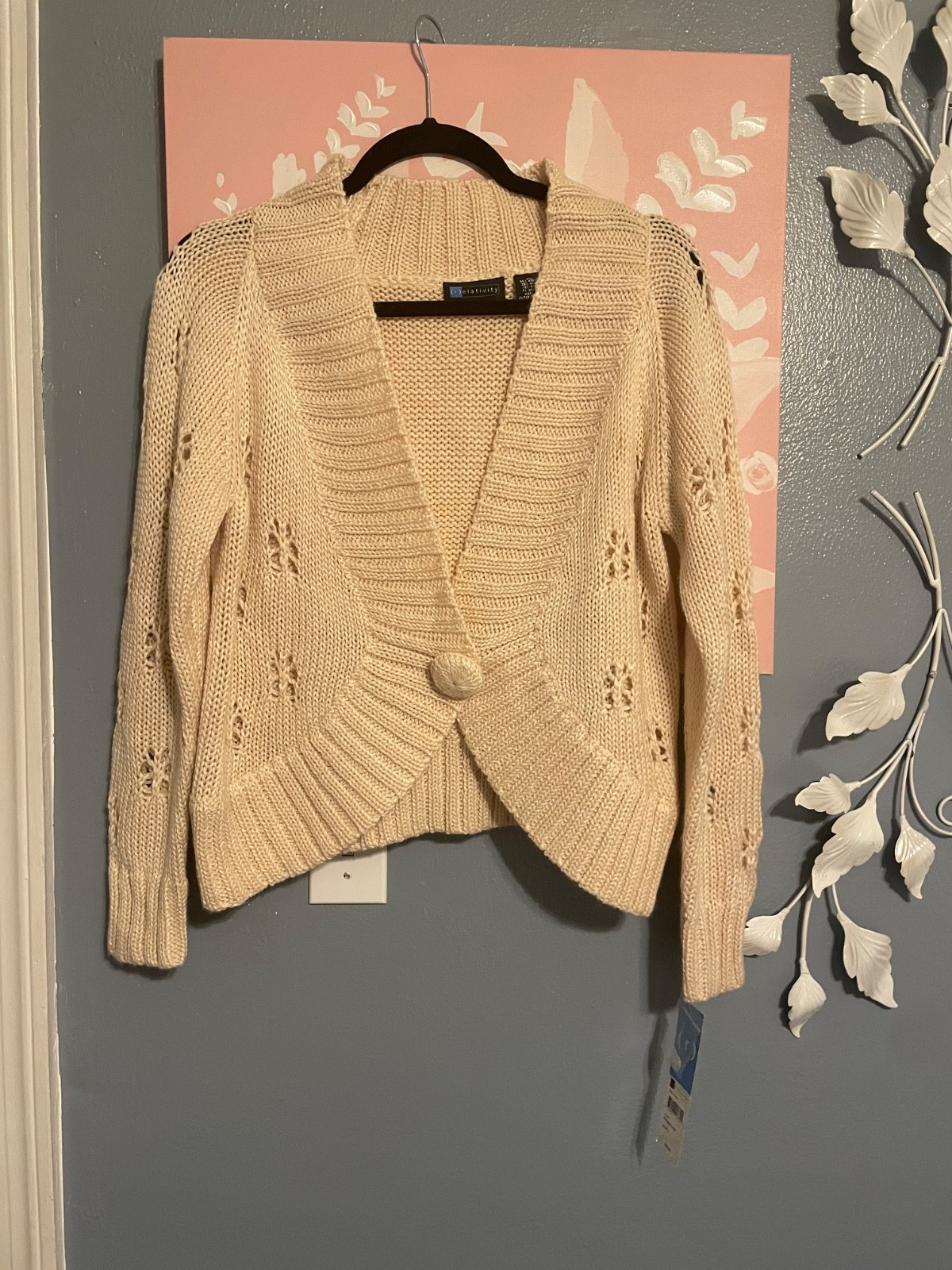 Cardigan crop sweater womens relativity NWT cream/ivory PL