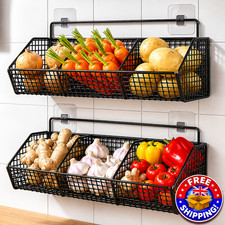 Wall Mounted Wire Storage Basket Vegetable Fruit Rack Kitchen Organiser Shelf