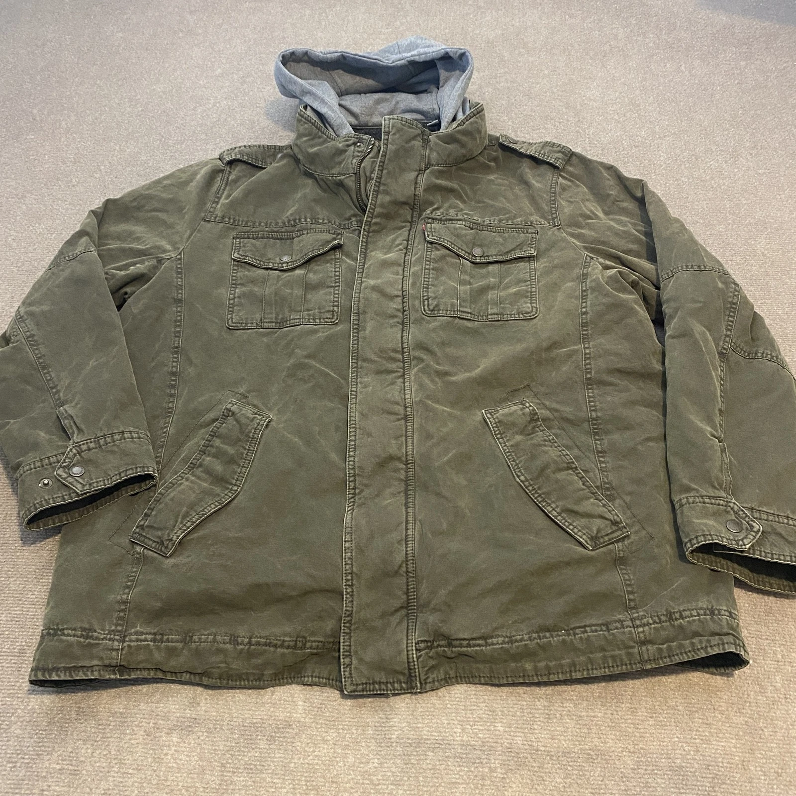 VETEMENTS Giacca Levi Strauss uomo taglia XLT con cappuccio sherpa foderato parka cappotto tasche utility