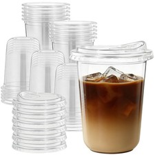 25 Pack-16 oz Clear Plastic Cups with Lids Food Grade Disposable Iced Coffee ...