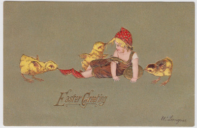 Vintage Postcard Easter A/S W. Langner Artist Signed Child Chicks ASB ...
