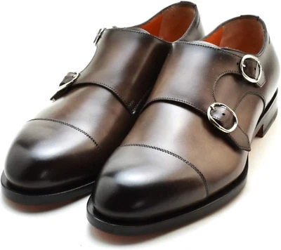 Santoni Double Monk Schuhe Patina Mocassin Loafers Avec Braun Dégradé 44,5 - Photo 1/4