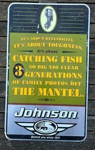 1990s Johnson Sea Horse Outboard Motor Sign Embossed Aluminum