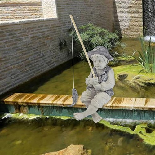 1pcs Garden Statue Gone Fishing Boy Funny Fisherman Sculpture Garden Yard Decor - Picture 10 of 11