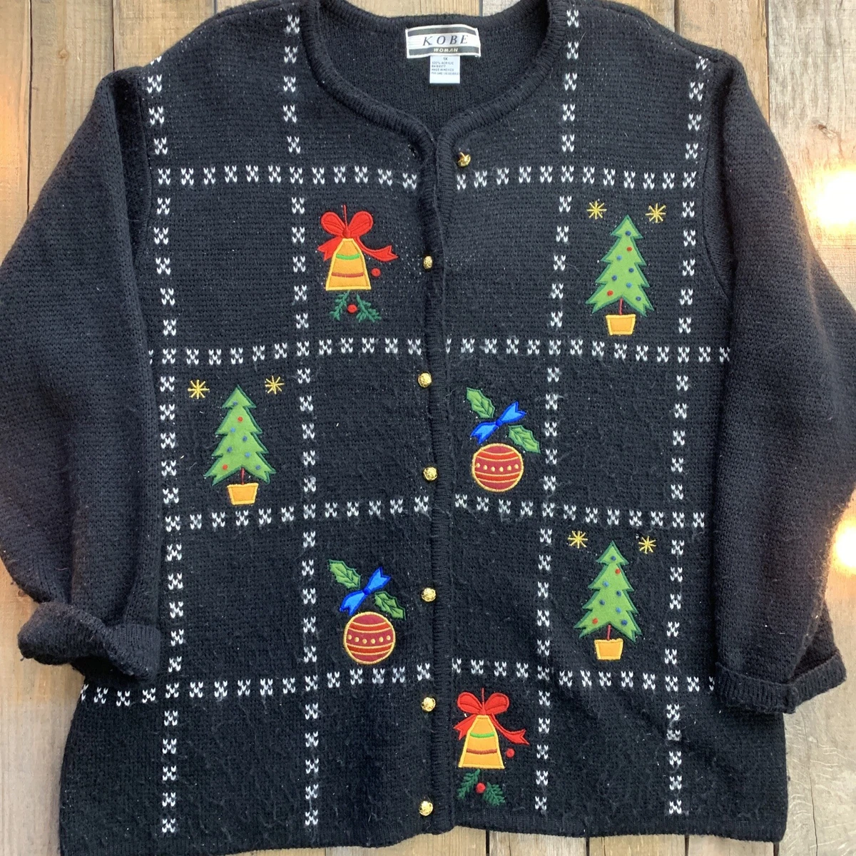 Kobe Button Up Christmas Sweater Womens Size 1X Black eBay