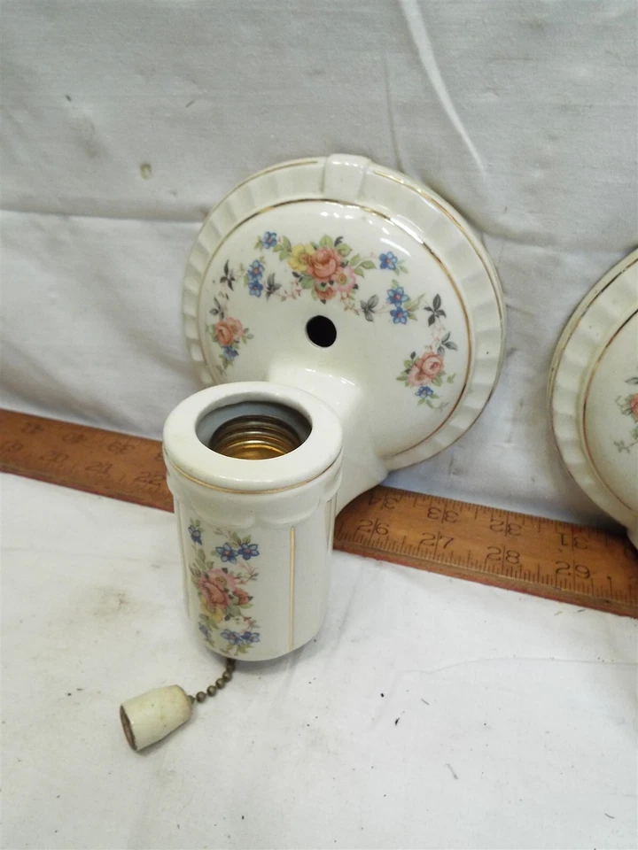 3 luzes de arandela de parede vitorianas vintage porcelana branca floral quarto de bebê - Imagem 2 de 4