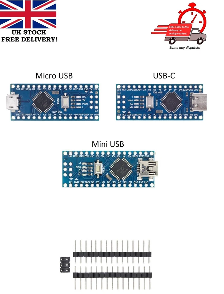 Type-C Mini USB or Micro USB Arduino Nano V3 Compatible ATMEGA328P CH340C boards - Image 2 of 4