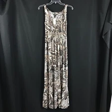 SOMA Maxi Sun Dress Black Tan Flowers Jungle Size XS Drawstring Top NEW