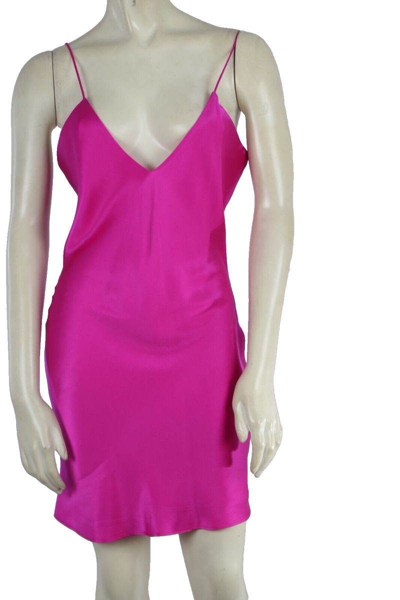 Sergio Hudson Fuchsia Silk Spaghetti Strap Mini Slip Dress Party Size 4