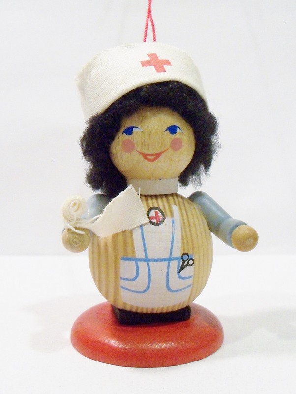Steinbach West Germany Red Cross Nurse Pia Wooden Wood Vintage 1980's Ornament