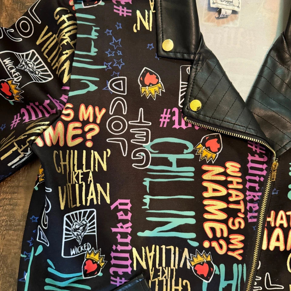 Chaqueta Disney Niñas L Negra D-Firmada Descendientes 2 Estampado Graffiti Moto Cremallera Foto 4 de 4