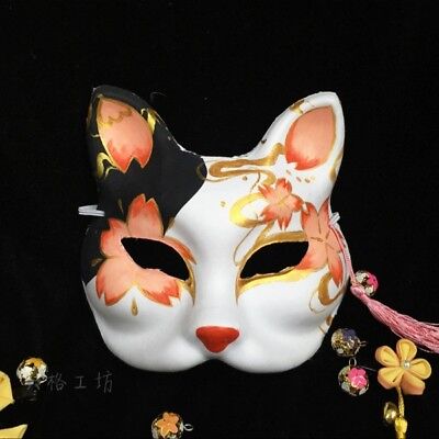 Half Face Hand-Painted Japanese Fox Mask Pink Kitsune Cosplay Masqueraded  Party | eBay