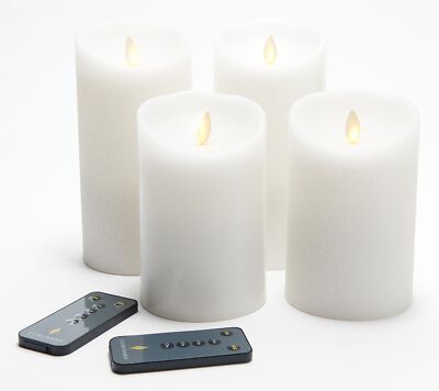 Luminara Flameless 5''&7'' Smooth and Glitter 4-Pack Candle Set in White