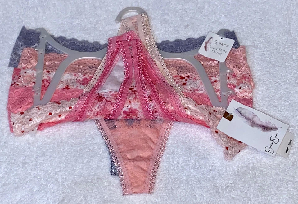 Paquete de 5 bragas JESSICA SIMPSON clásicas de encaje rosa gris rosa claro rosa para mujer S M Foto 4 de 4