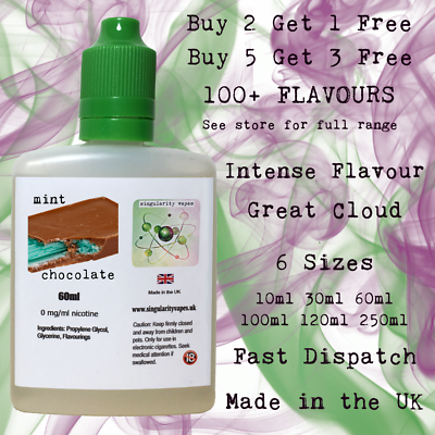 MINT CHOCOLATE - E Liquid Vape Juice eliquid Max VG Cloud Chaser 0mg - UK  Made