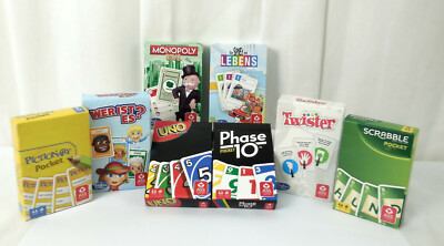 ASS Hasbro Mattel Pocket Spielkarten Auswählbar UNO TWISTER MONOPOLY SCRABLE ...