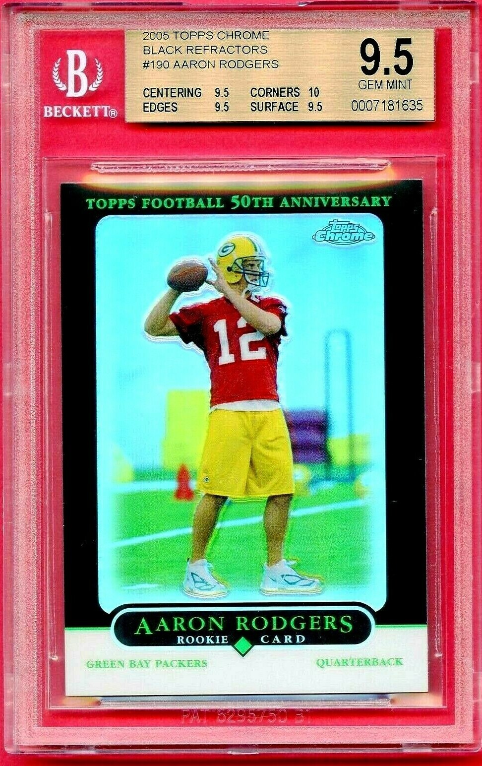 2005 Topps Chrome Black Refractor Aaron Rodgers 41/100 RC BGS 9.5 10 9.5 9.5 Gem