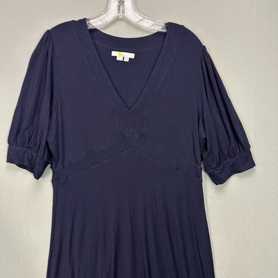 Boden Jersey Midi Dress Womens 12 US Navy Stretch V Neck Pleated Short  Sleeve | eBay