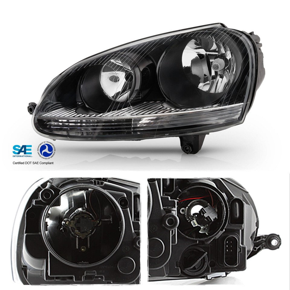 Fit Black 2006 2007 2008 2009 Volkswagen Jetta GTi Halogen Headlights