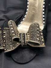 Betsey Johnson 8.5 Pumps Gold Sparkle Bow Black High Heels Womens Prince Shoes