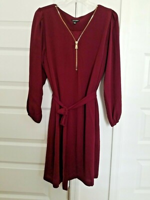 Roz & Ali 20W Burgundy Aline Zipper Neckline Tie belt Beautiful Dress! 