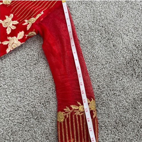Elegant Red and Gold Embroidered kids long Indian Designer Dress - Picture 4 of 10
