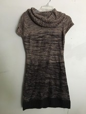 Lei Size M Cowl Neck Beige Brown Knit Short Sleeve Sweater Dress Women