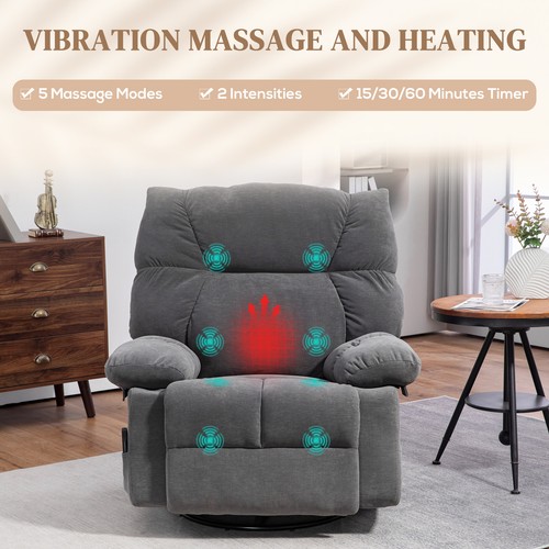 HOMCOM Vibration Massage Chair Recliner with Heat, Oversized Swivel Rocker Chair - Picture 6 of 10