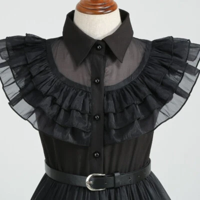 Mädchen Rüschen Kleid Tüll Party Abgestuft Netz Gotik Schwarz Halloween Ball Neu - Bild 1 von 4