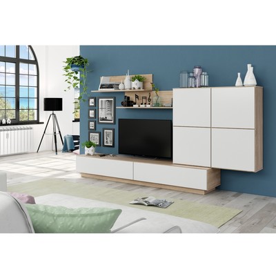 Mueble de comedor salon, mueble moderno, color Blanco Brillo y Gris Ceniza, Lue