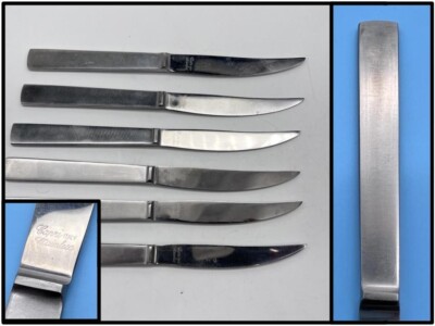 Set of 6 MCM 8-7/8'' Capri Monoblock Italy Brushed Stainless Steel Table Knife