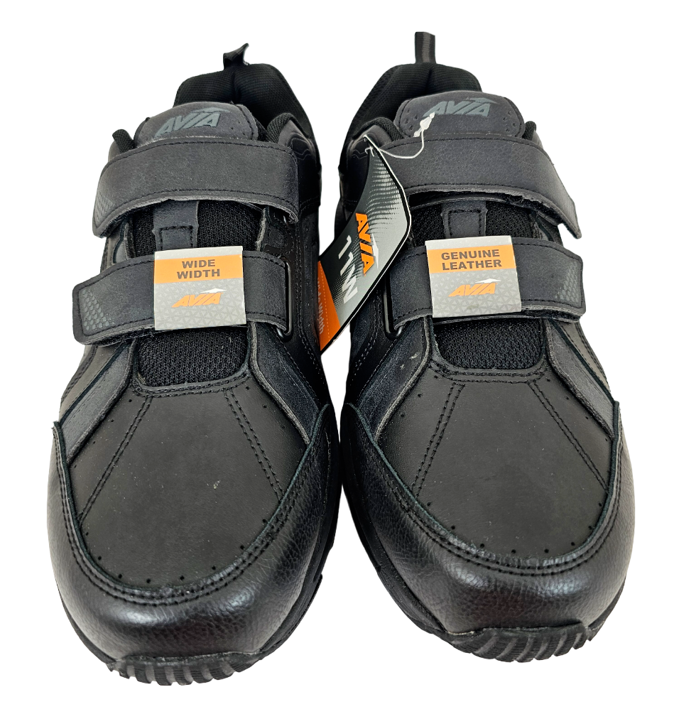 Avia Mens Leather Walking Shoes Black Wide Width Memory Foam Quick