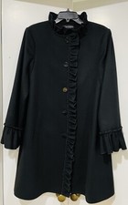 Sofia Cashmere Botton-front Ruffled-neck Wool Coat Black Size 10