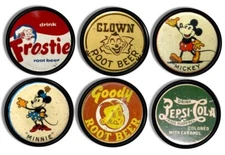 Vintage Soda Pop Cabinet Knobs - Set of 6 Retro Bottle Cap Print Drawer Pulls