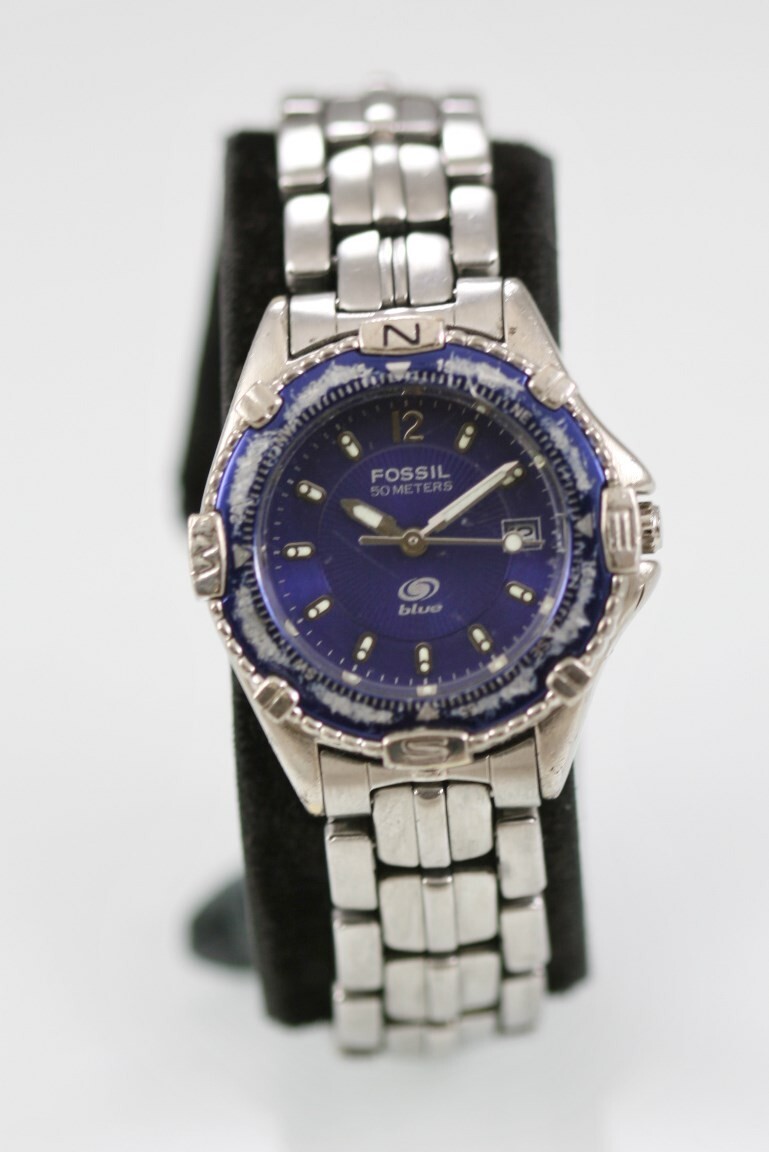 Fossil Steel FS2703 Womens Blue Dial Stainless Quartz Watch New Battery 50M WR Fossil Blue Women Watch Silver Stainless Steel 50m Battery  main image 2
