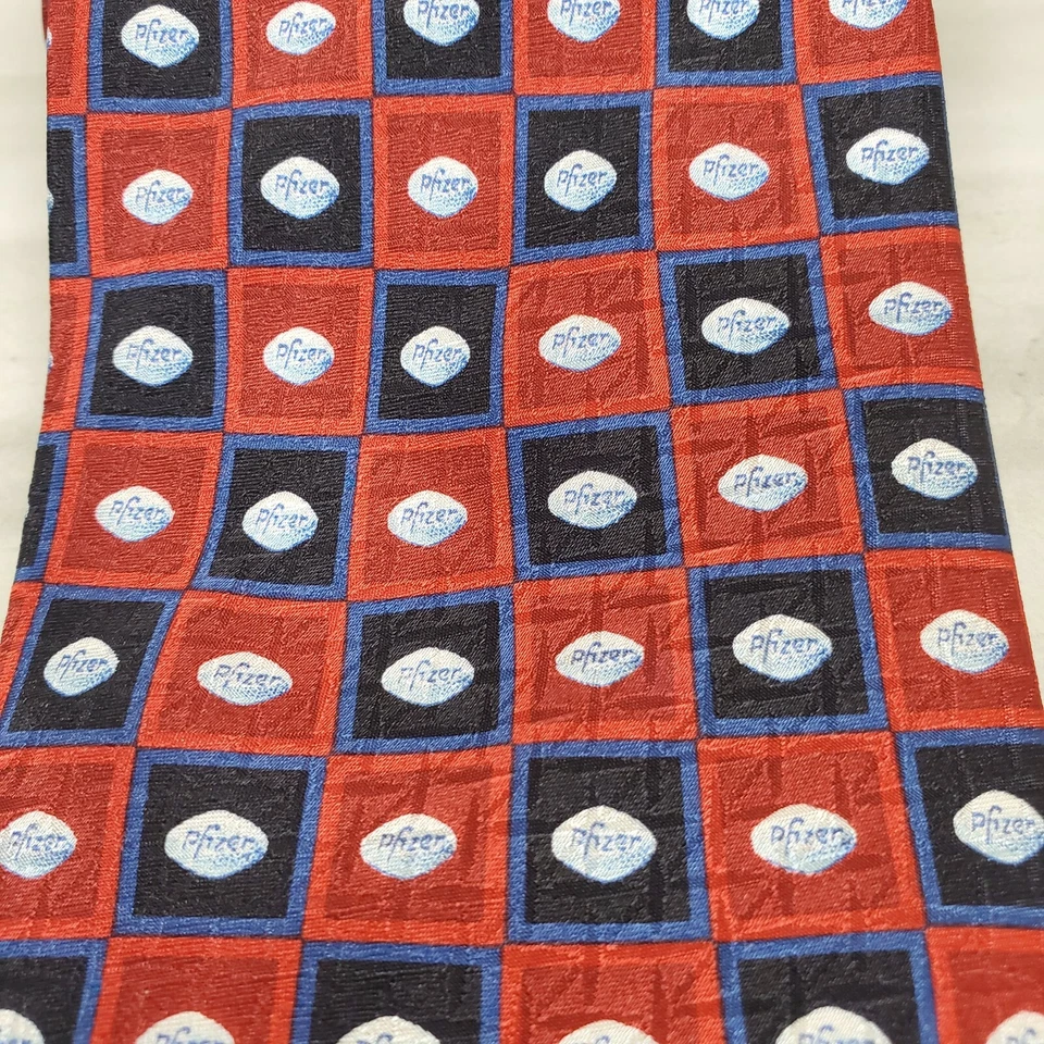 Pfizer Pharmaceutical Promotional Pill Print 100% Silk Wide Tie Blue Pill Viagra - Image 2 of 4