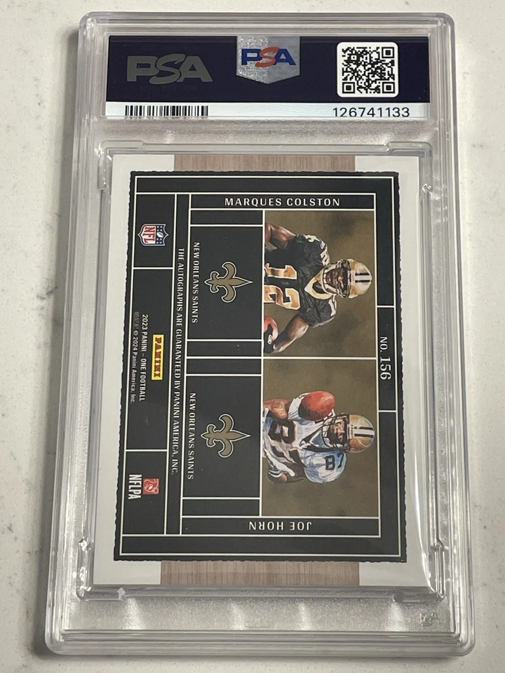 Saints Marques Colston/Joe Horn 2023 Panini One On Card Dual Auto 14/25 - PSA 8 - Image 2 of 2