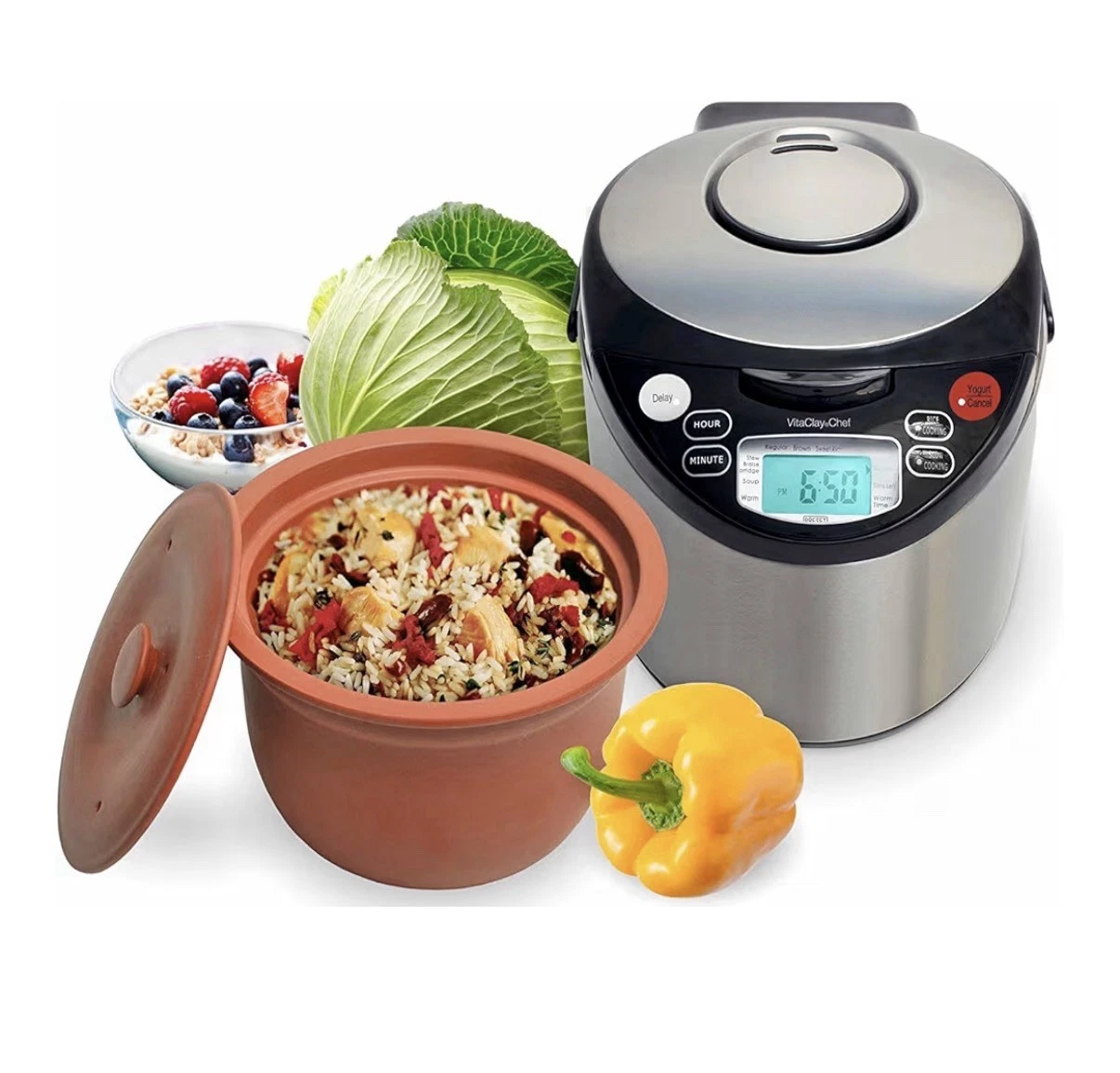 VITACLAY SMART ORGANIC MULTI COOKER RICE COOKER, SLOW COOKER Healthy 8 Cup