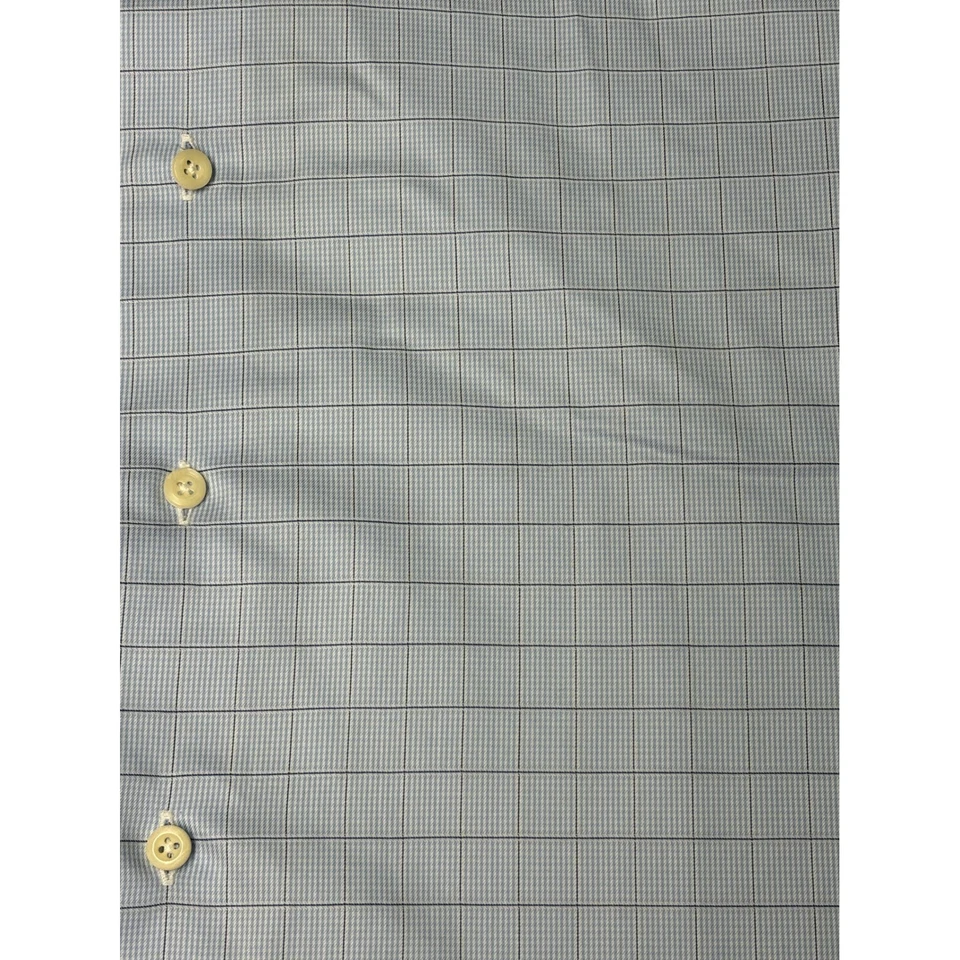 Camisa de vestir David Donahue azul claro a cuadros 17,5 34-35 para hombre puños franceses Foto 2 de 4