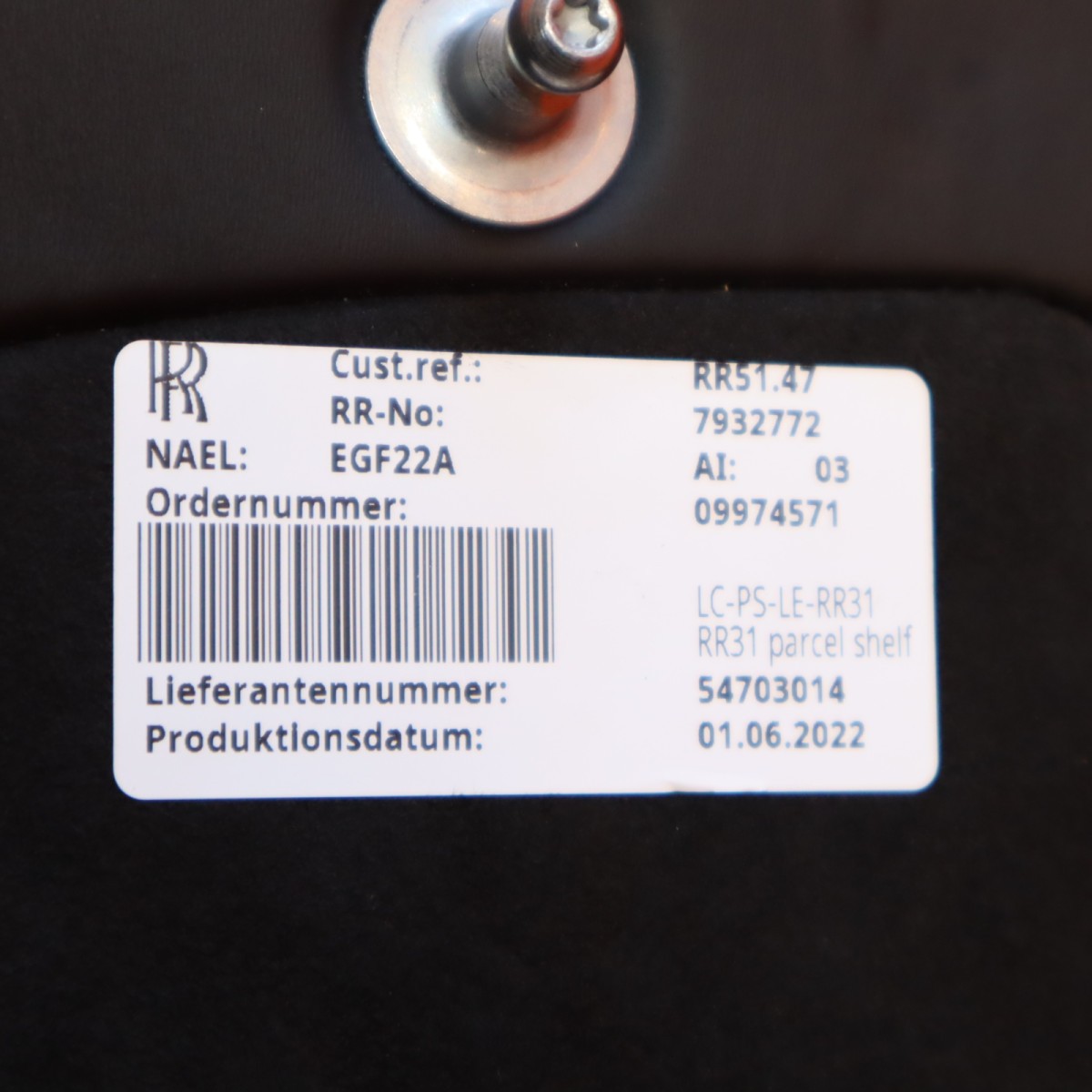 Rolls-Royce Cullinan 2017-2020 Rear Parcel shelf P/N 51497932772
