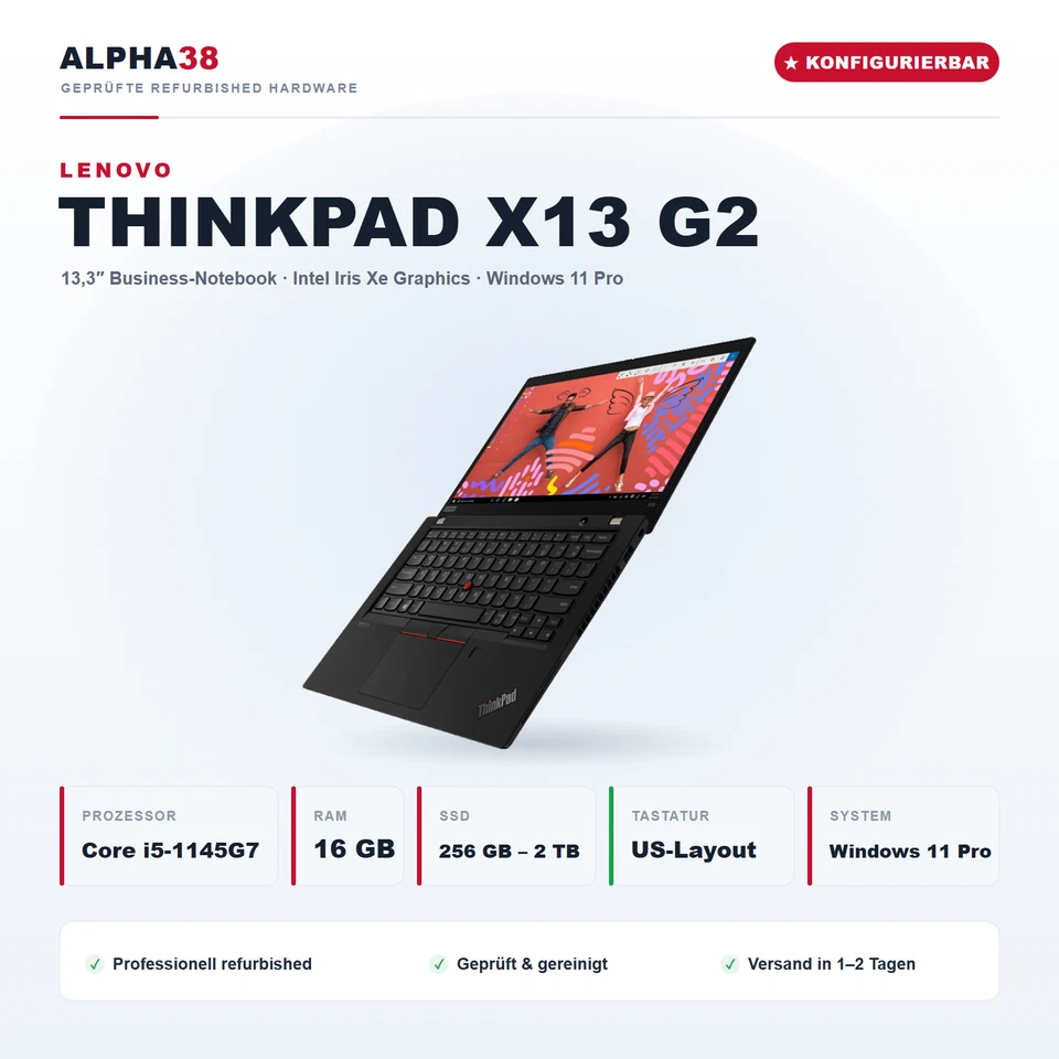 Lenovo ThinkPad X13 G2 · i5-1145G7 · 16GB · 2TB, Foto 1 von 5