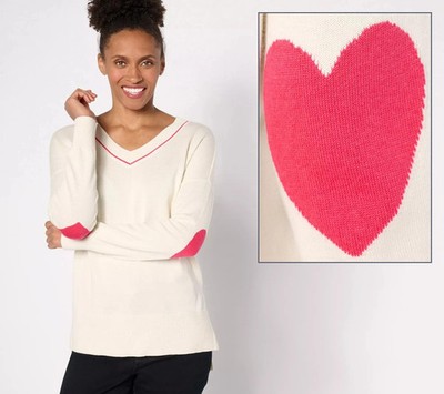 Studio Park V-Neck Heart Sleeve Sweater Ivory 2X New