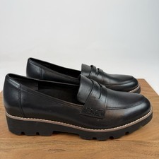 New Womens Vionic Cheryl II Lug Penny Loafer Black Leather Shoes Size 10 M