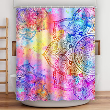Mandala Extra Long Shower Curtain Boho Floral, 72" W x 84" H Colorful Flowers