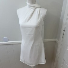 Lulus NWT White Sleeveless Cocktail Dress S Scarf Backless Chiffon Date Party