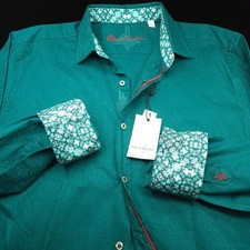Robert Graham Shirt Mens 2XL Green Teal Jacquard Paisley Button Up Casual