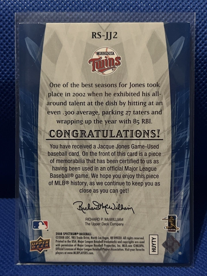 JACQUE JONES 2008 Upper Deck Spectrum Retrospectrum Swatches #RS-JJ2 TWINS - Image 2 of 2